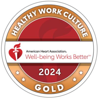 American Heart Association 2024 Gold Badge Logo for achieving a healthy work culture.
