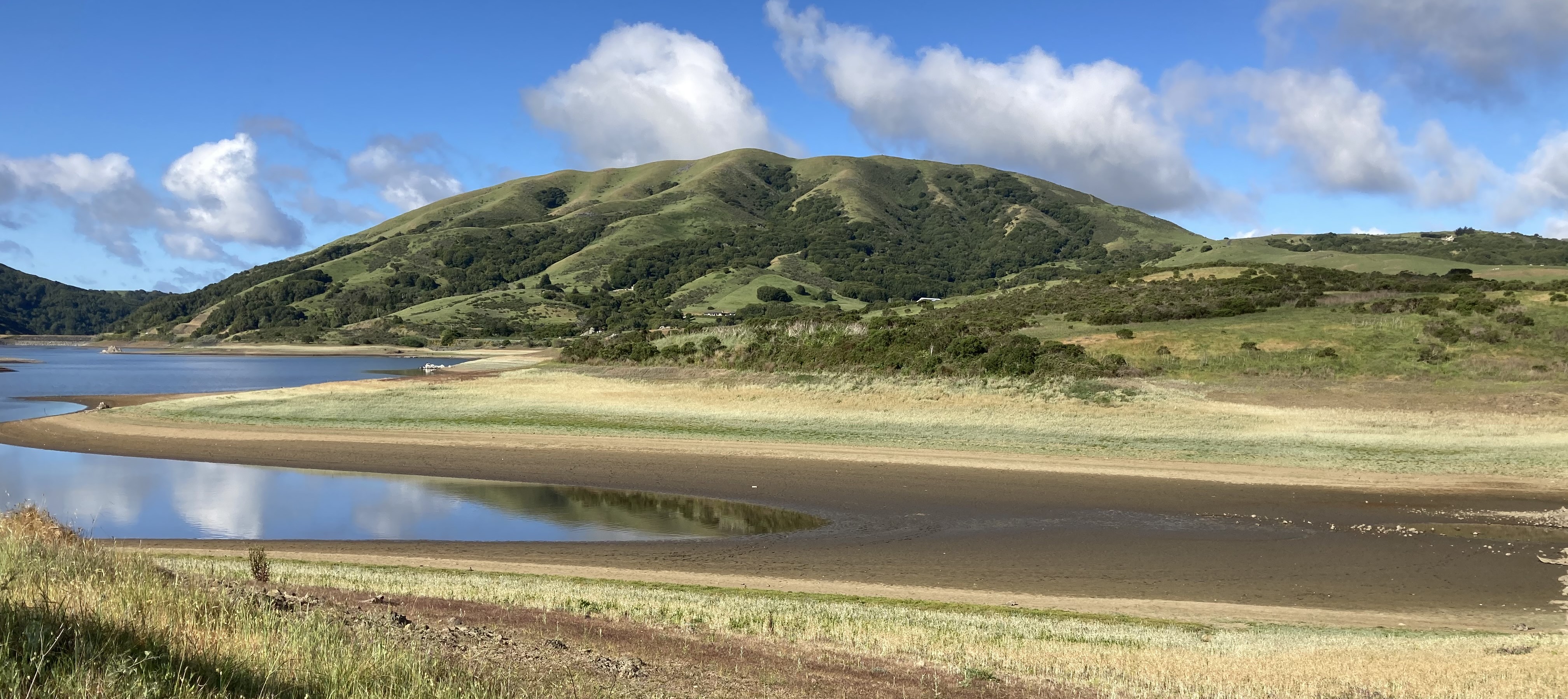 A view of Nicasio Reservoir when the water was very low during the drought of 2021.