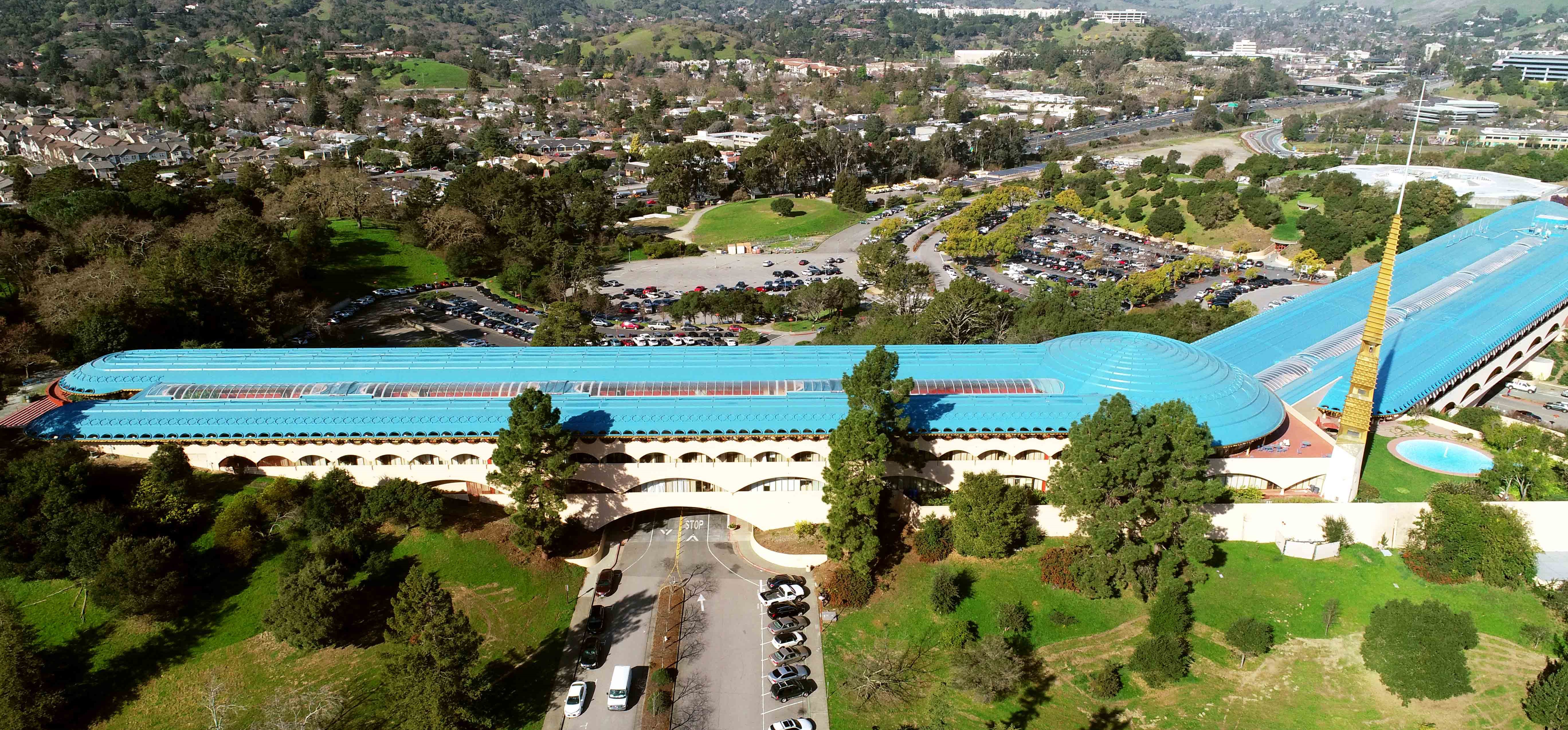 An aerial view of the Marin County Civic Center.