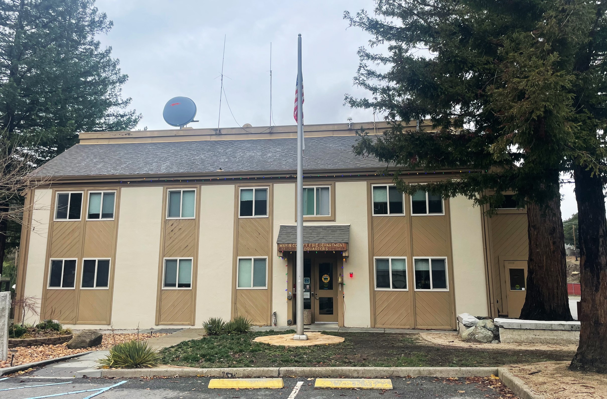 An exterior view of the Fire Department headquarters in Woodacre.