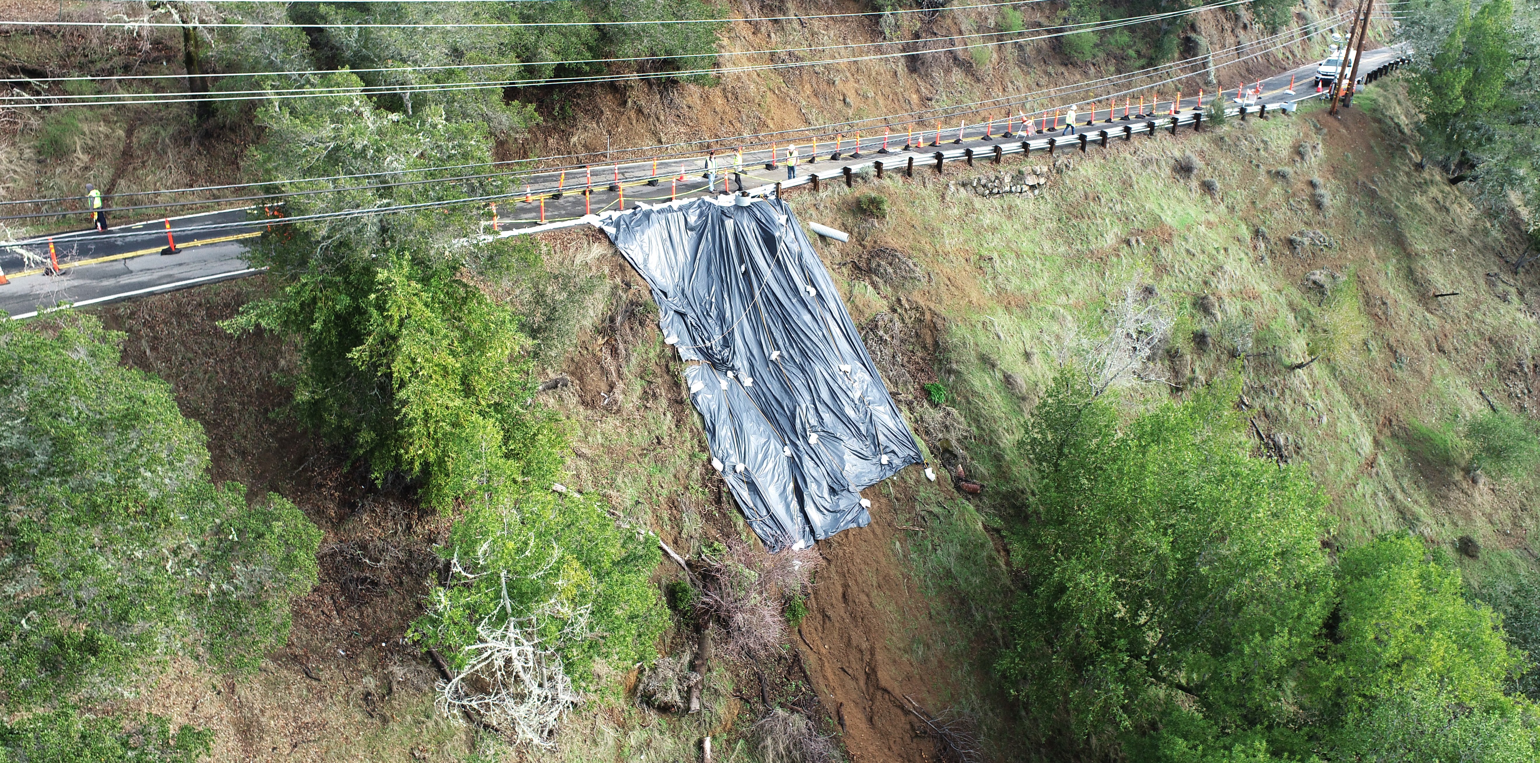 Bolinas Road near Fairfax, shown with mudslide damage