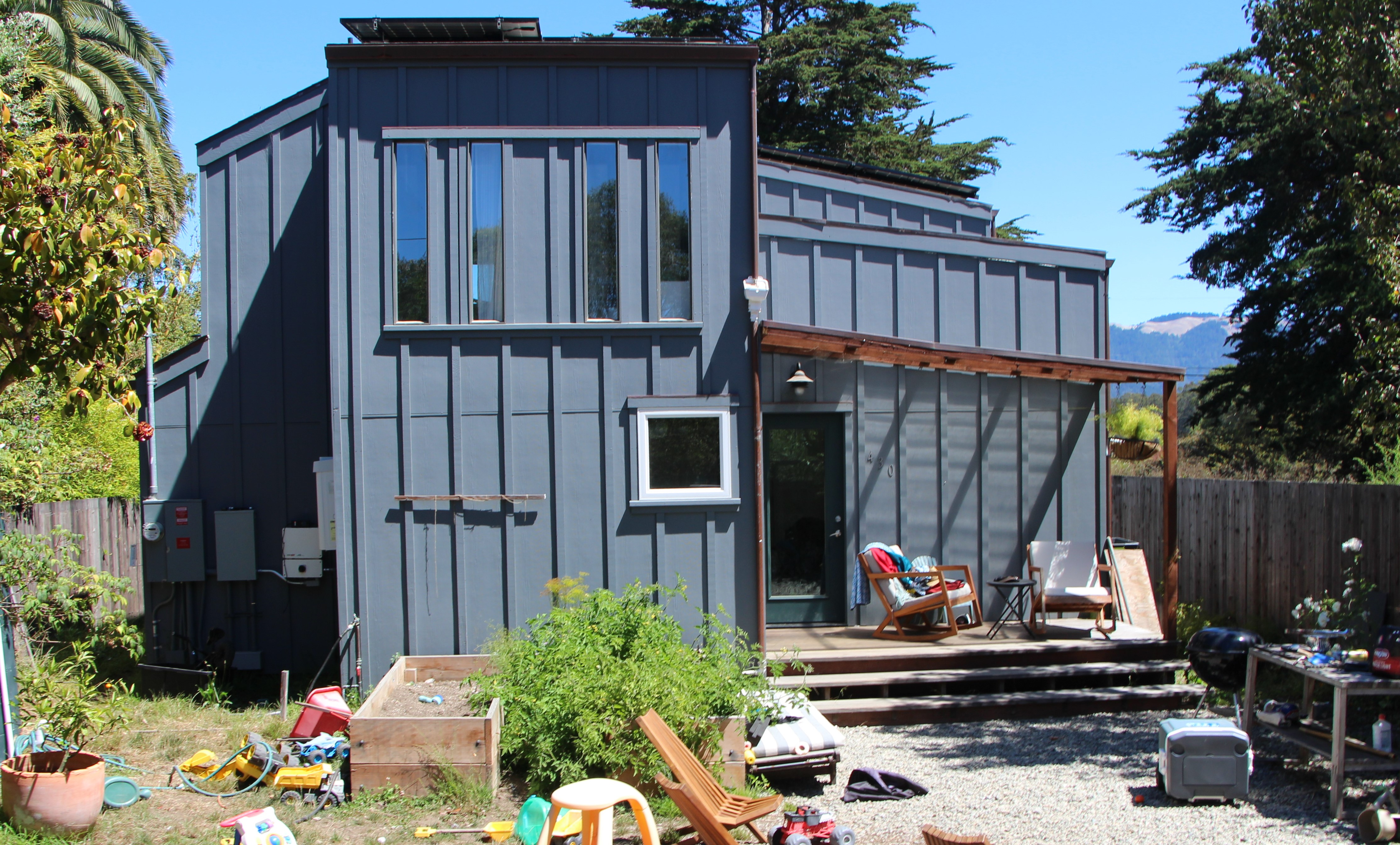 Exterior view of a home in Bolinas to be renovated as affordable housing.