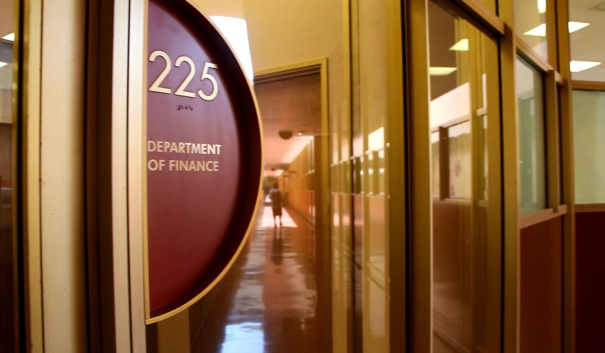 Door sign at Department of Finance.