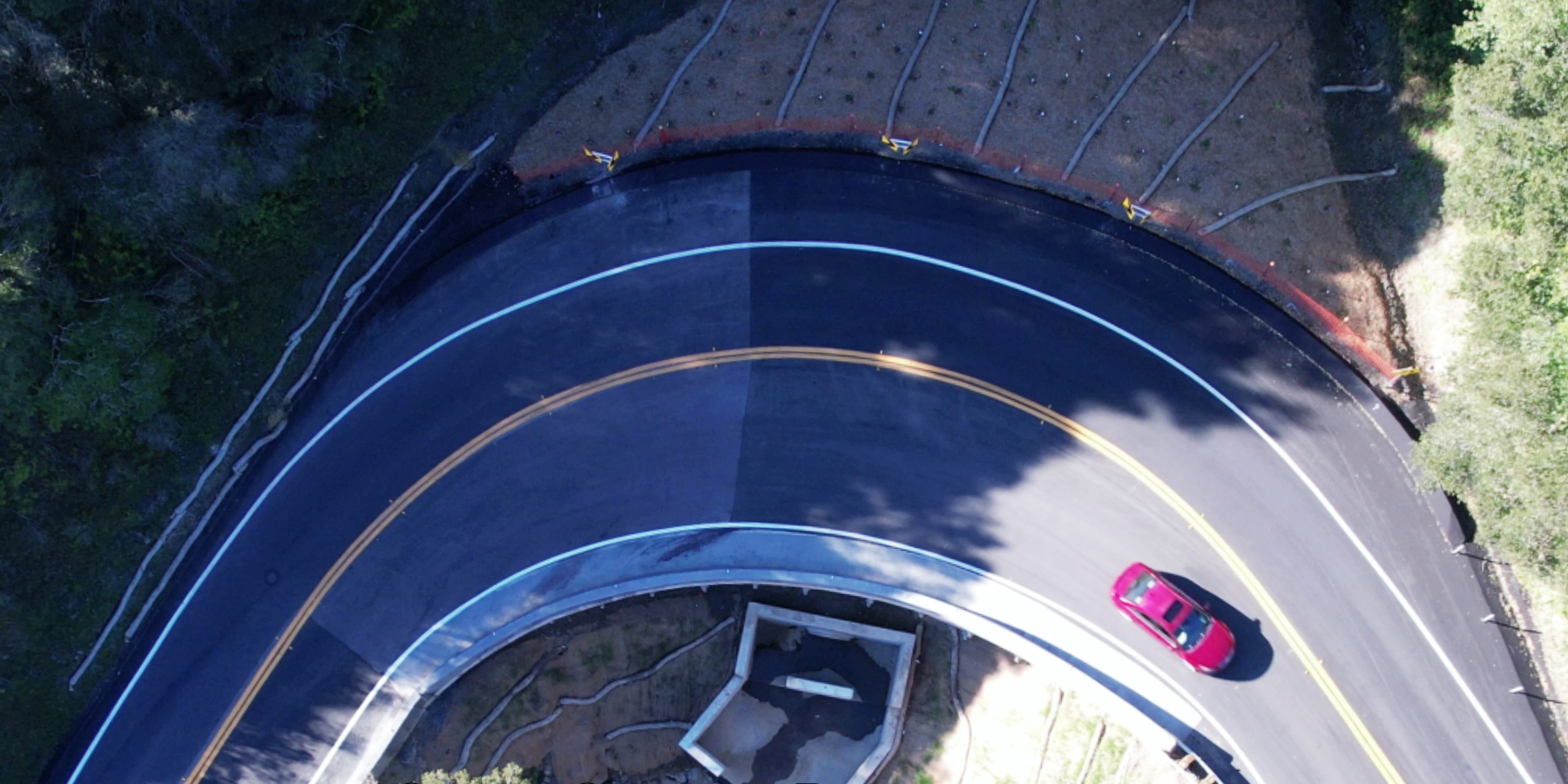 An aerial view of a Lucas Valley Road section that was reworked.