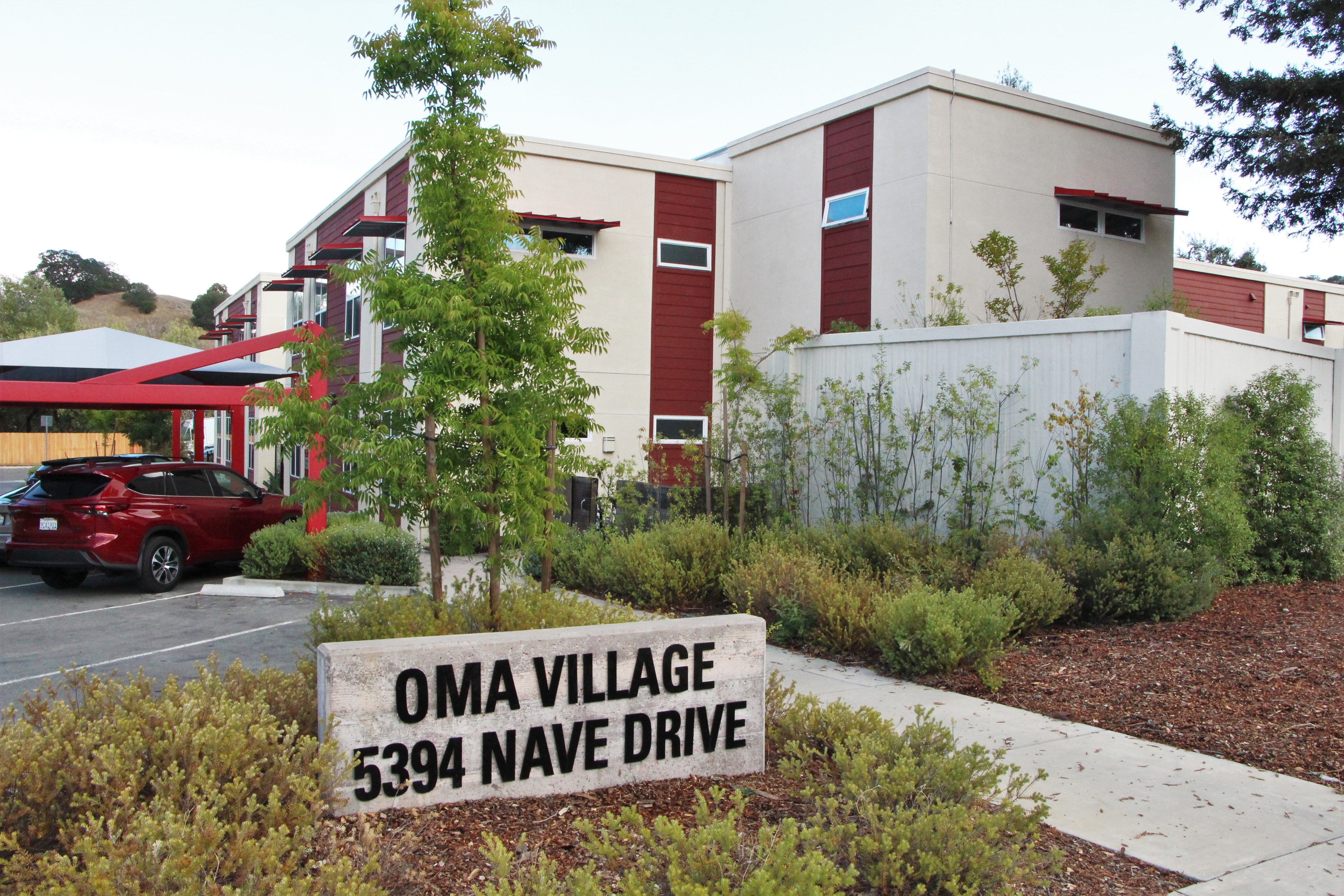 An exterior view of the Oma Village housing site in Novato.
