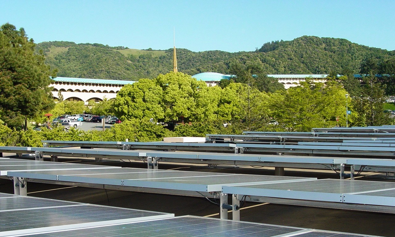 Solar panels on the Marin County Civic Center property.