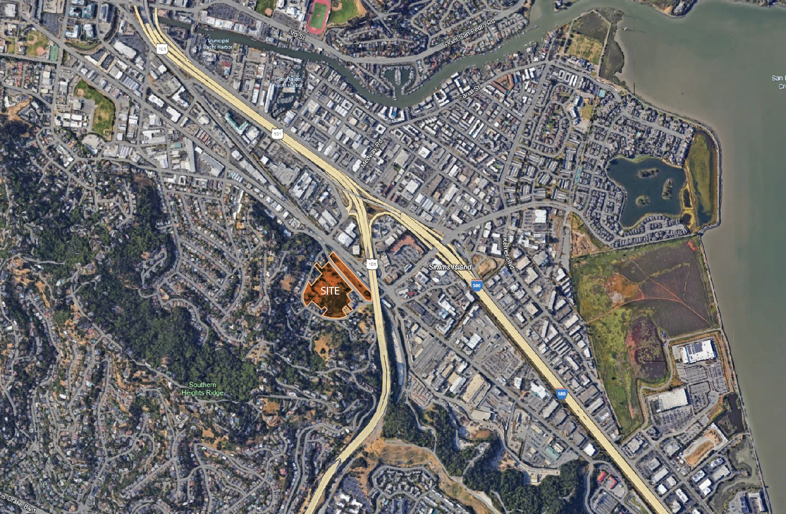 An overhead aerial view of the property to be developed.