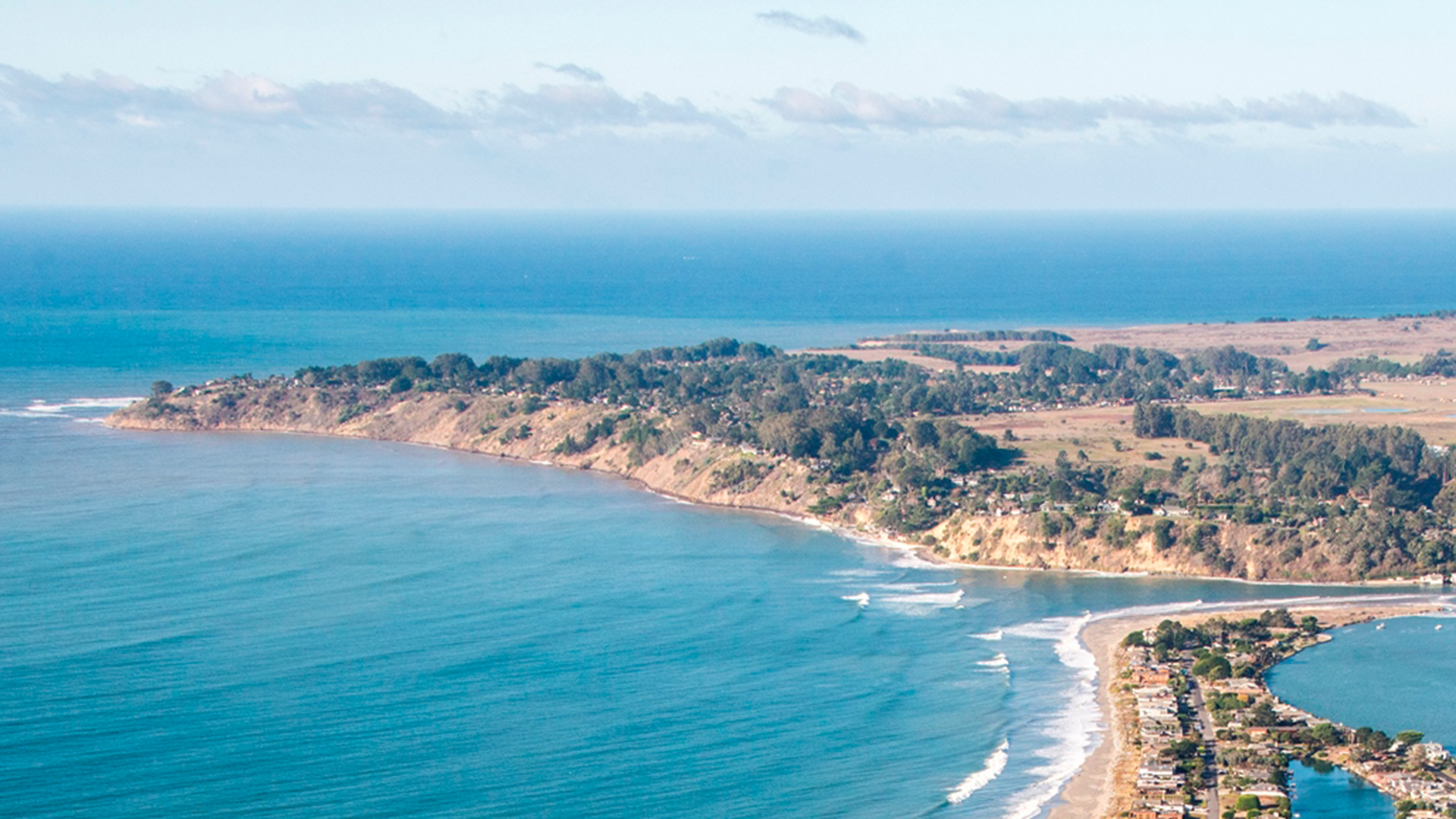 Aerial view of the Bolinas Mesa, with Bolinas beach in the foreground.
