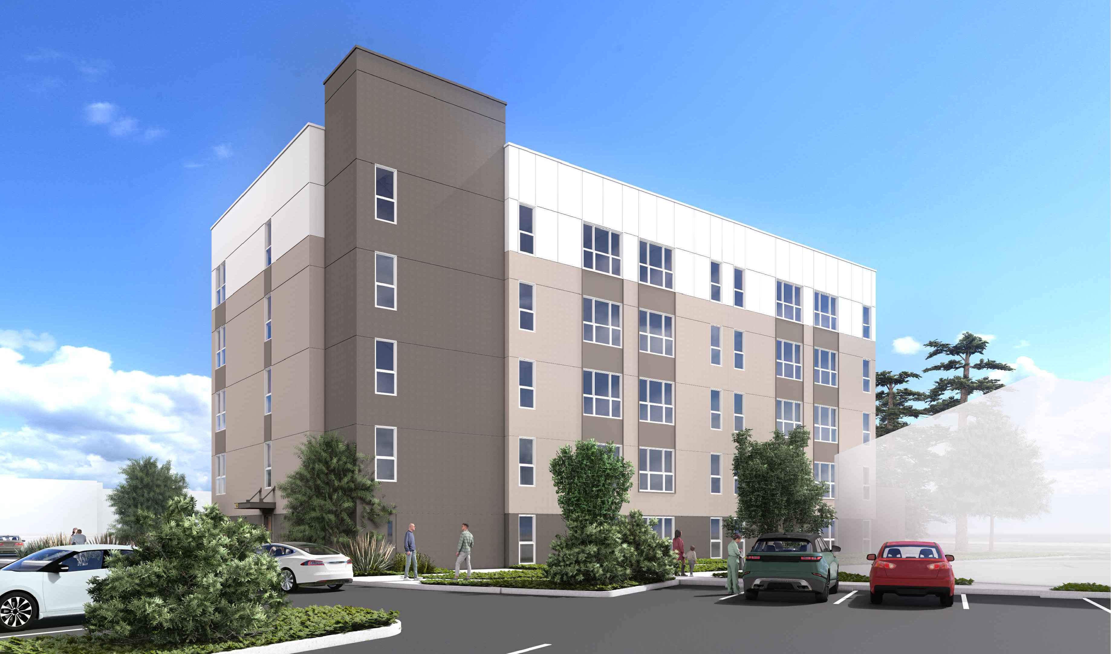 Architectural rendering of the proposed building.