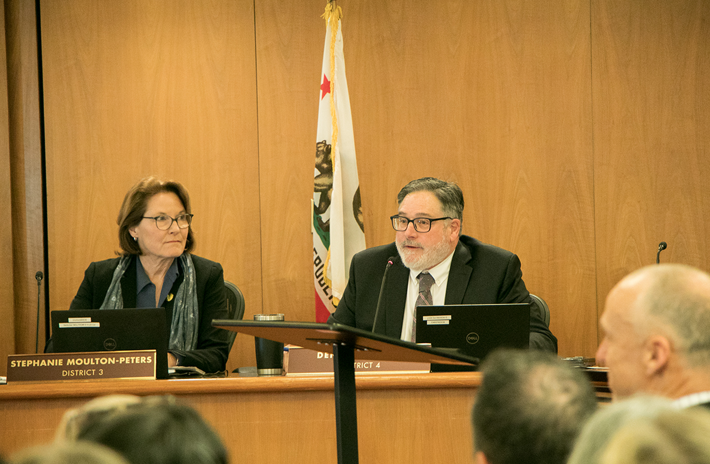 Marin County Supervisor Dennis Rodoni speaks about the democracy resolution during the January 14, 2025, board meeting.