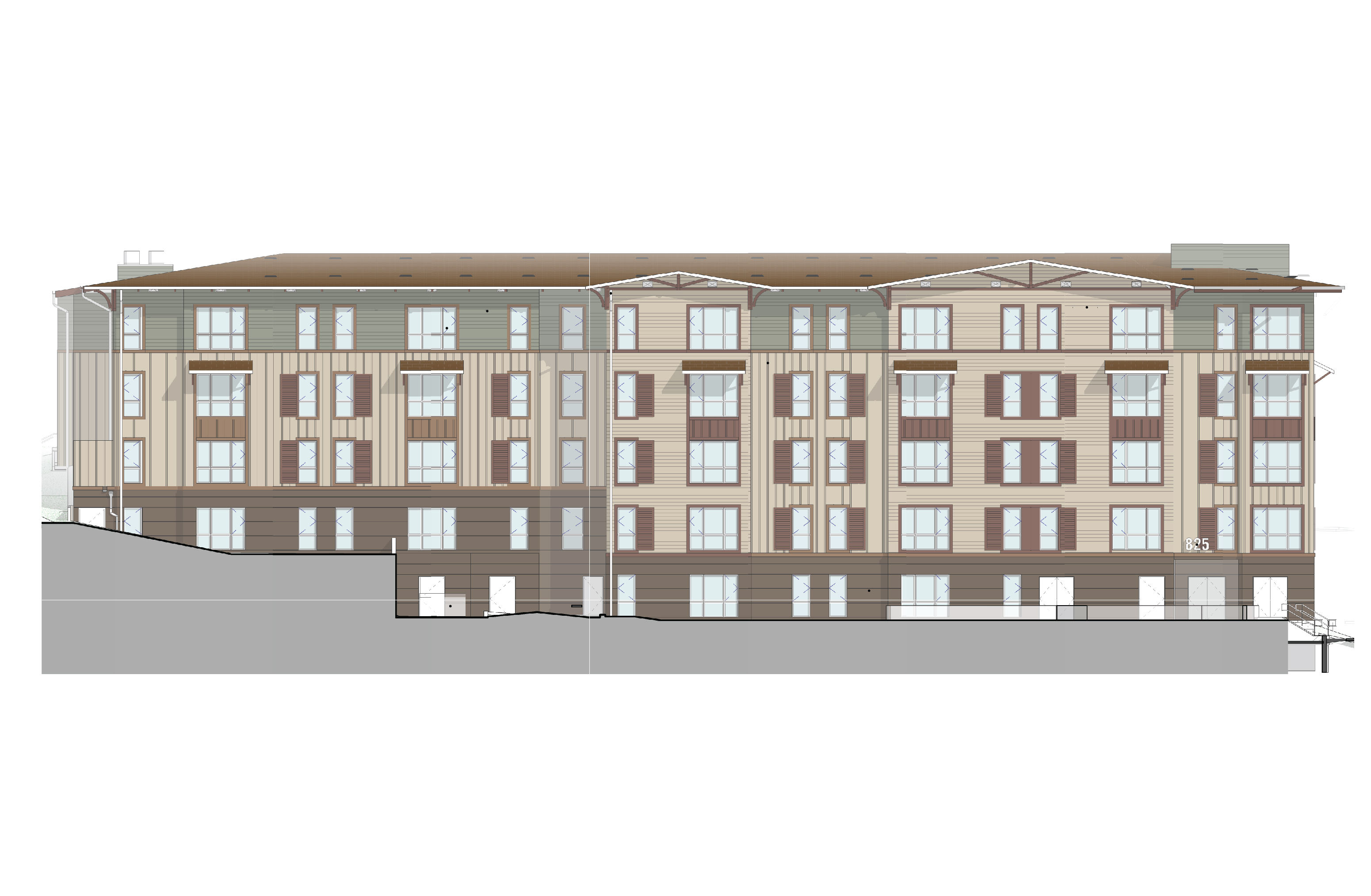 An architecural rendering of an affordable housing project at 150 Shoreline Highway near Mill Valley.