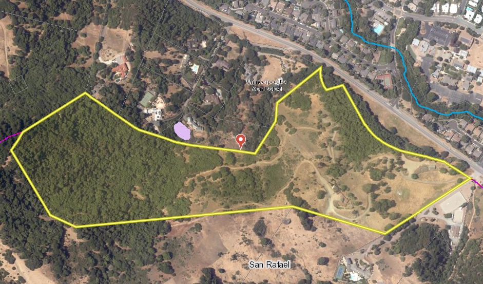 Aerial view of the Lucas Valley Road property.