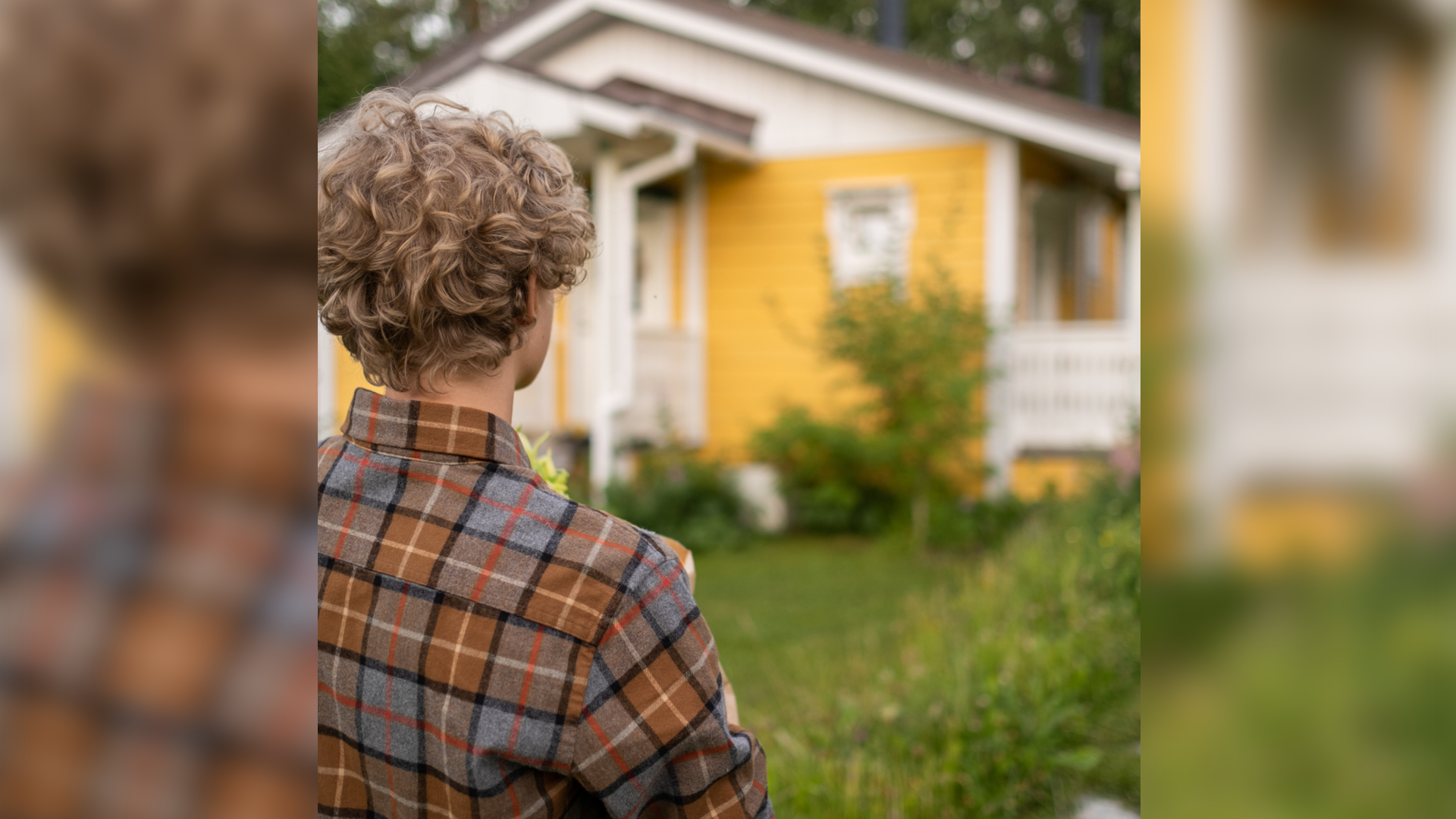 A boy looks at a home