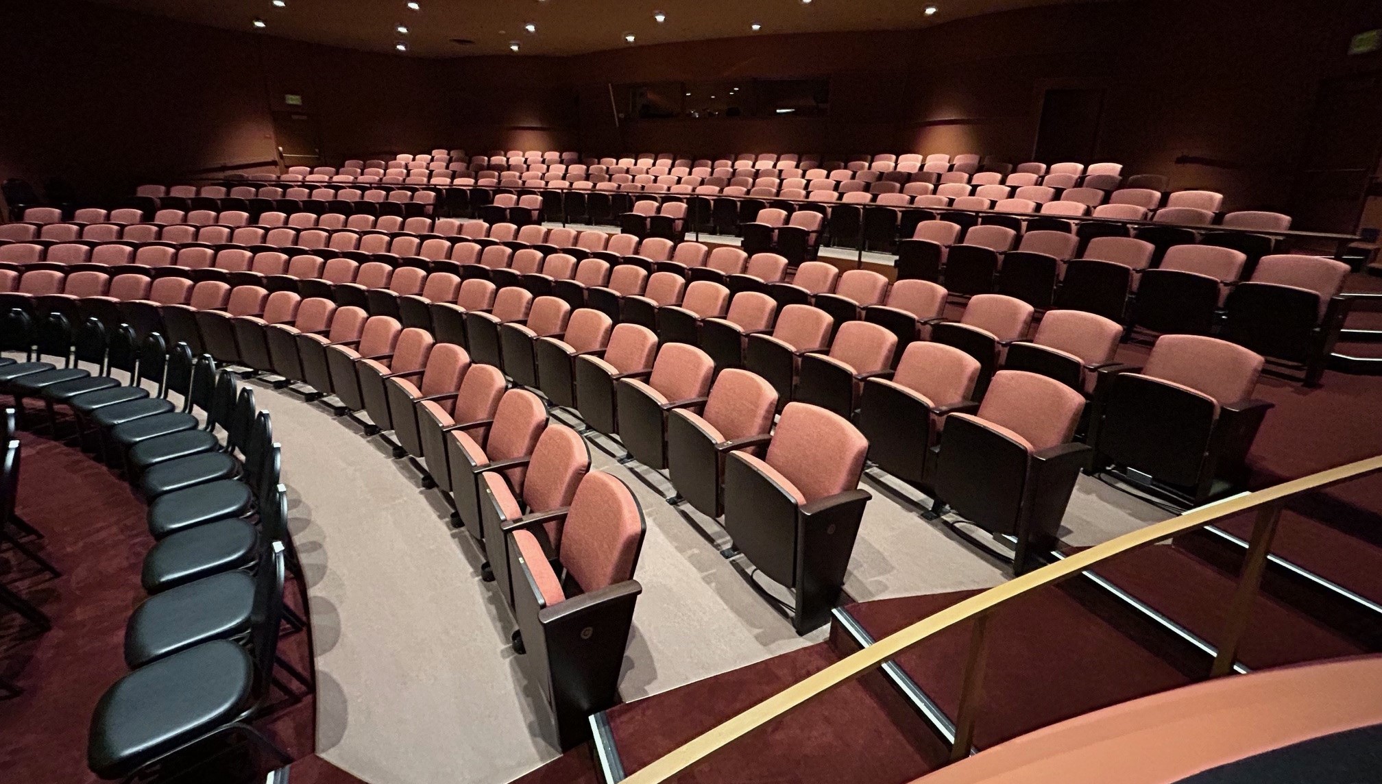 Dozens of empty seats inside the Showcase Theater.