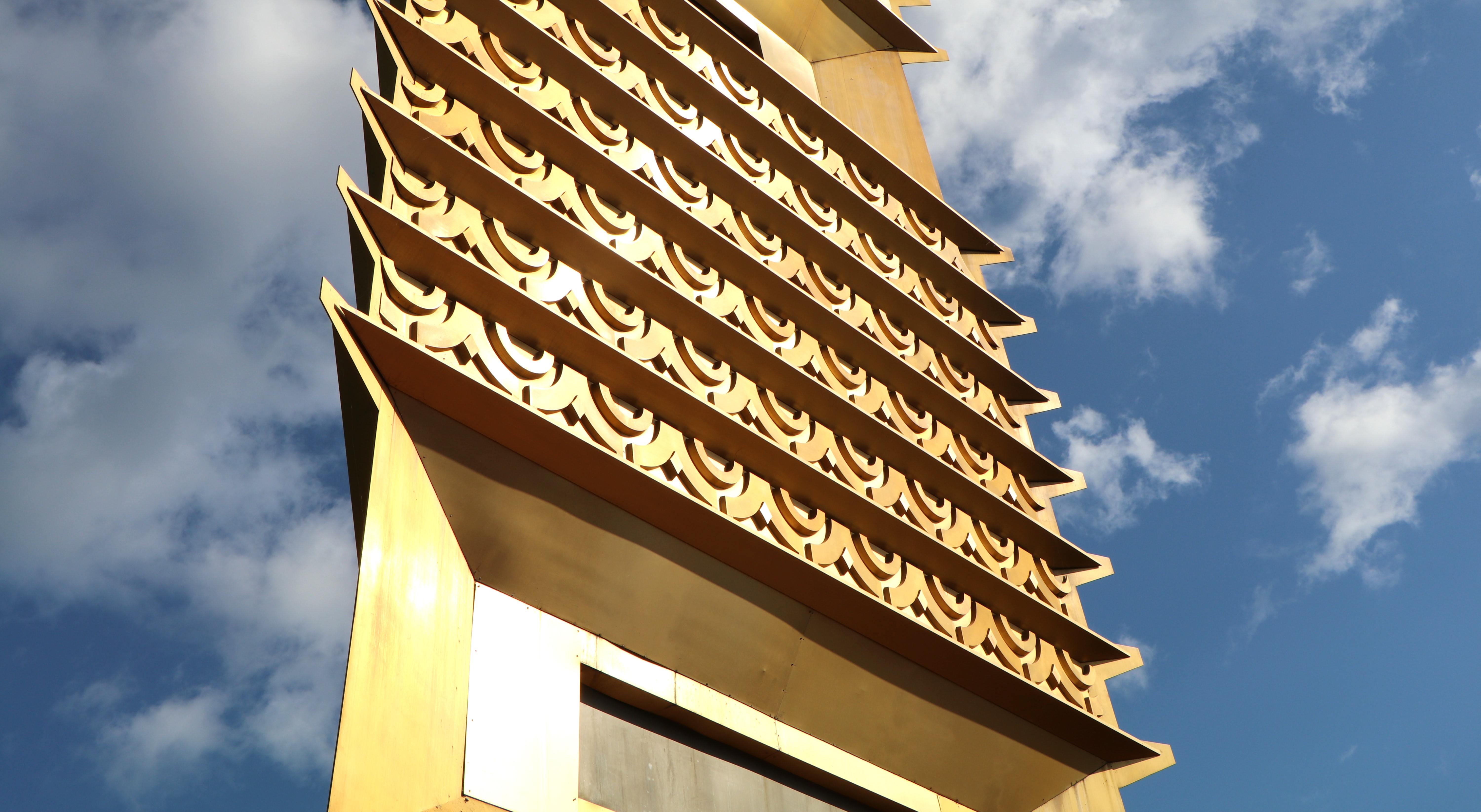 Closeup of the Civic Center's famed spire.