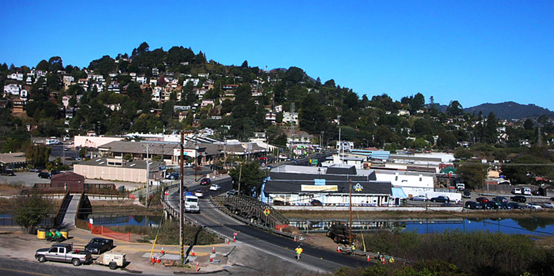 View from a nearby hilltop of the Tam Junction business district.