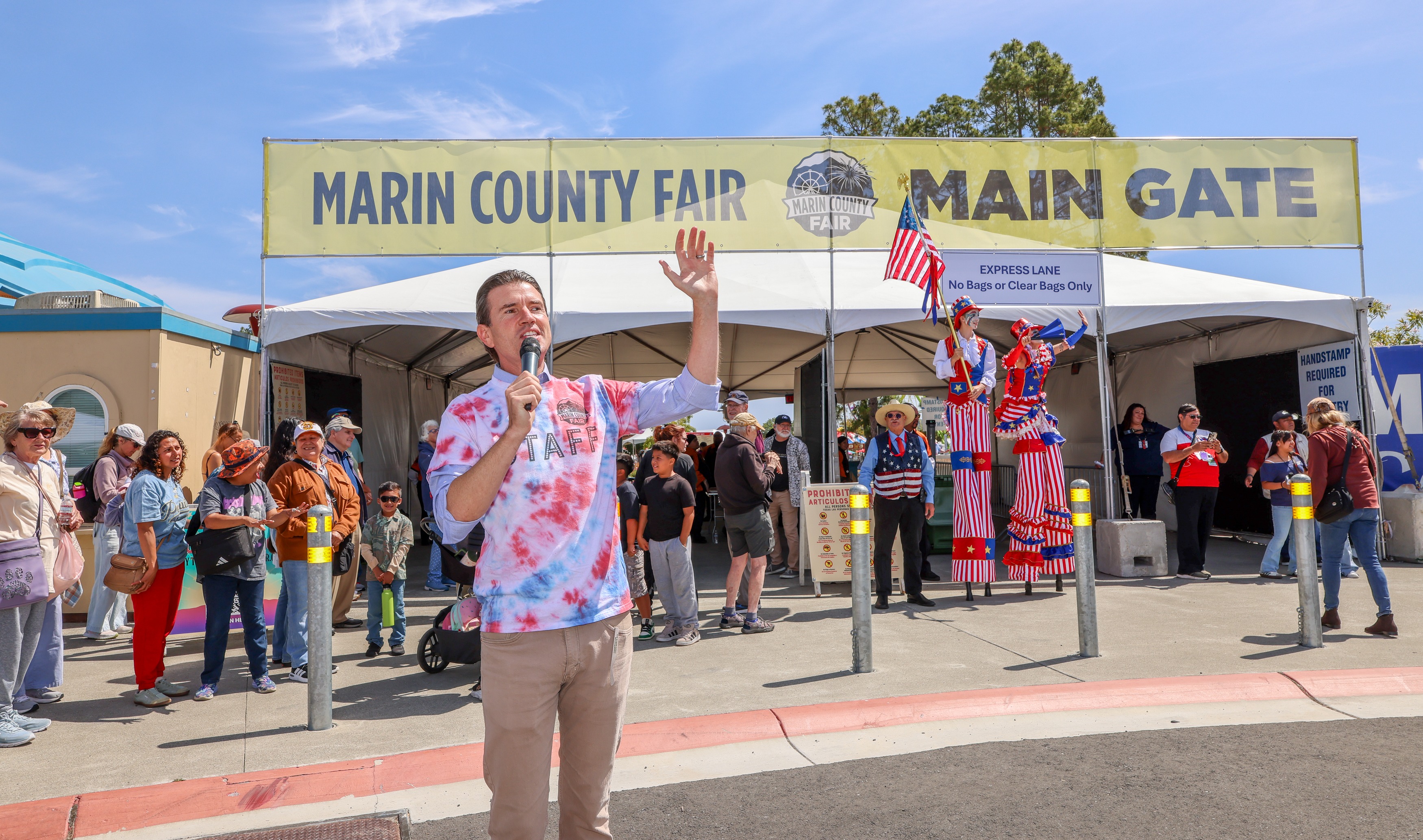 Supervisor Eric Lucan welcomes the crowd as the Marin County Fair opens its gates on July 1, 2026.