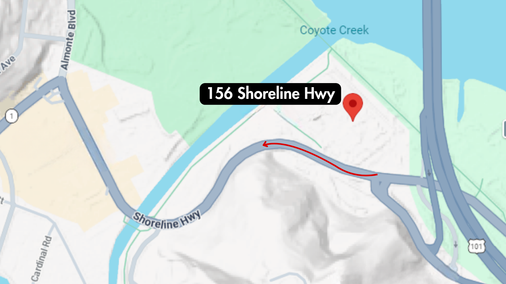 Map shows location of the construction at 156 Shoreline Highway