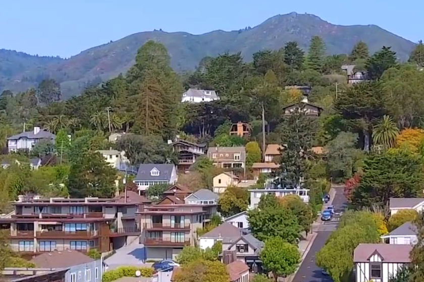 Homes on a Marin County hillside with Mount Tamalpais in the background.