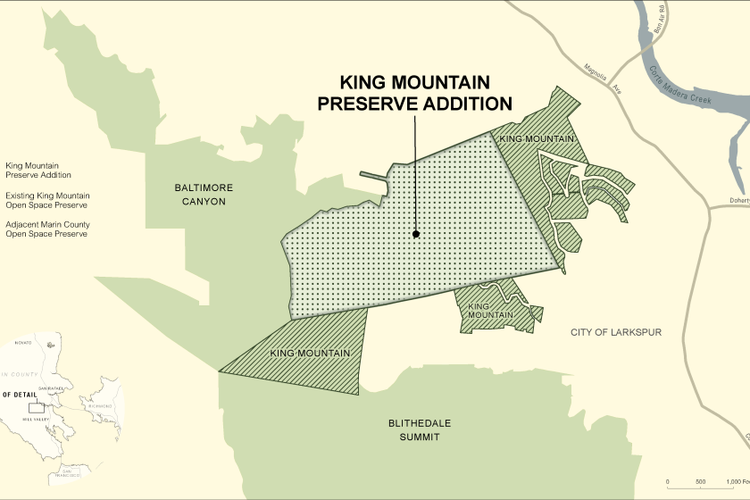 Map shows the segments of the King Mountain Open Space Preserve and the land that maybe added to it.
