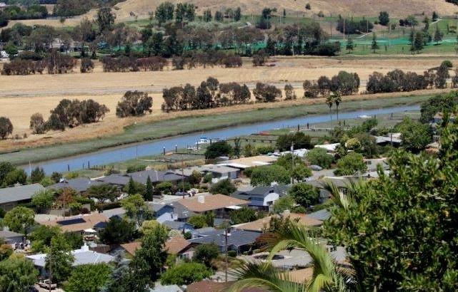 A hilltop view of homes in Santa Venetia near the creek.