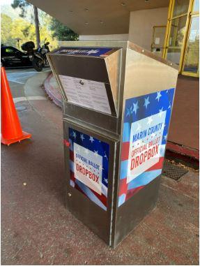 An example of the official County of Marin ballot drop box.