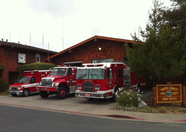 Three fire trucks outside Point Reyes Fire Station
