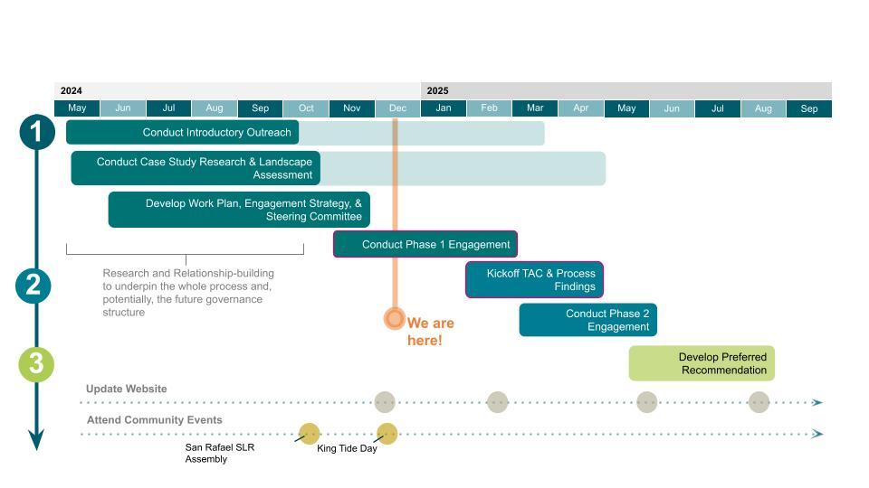 SLR Process & Timeline showing current status as Conduct Phase 1 Engagement as of December 2024.