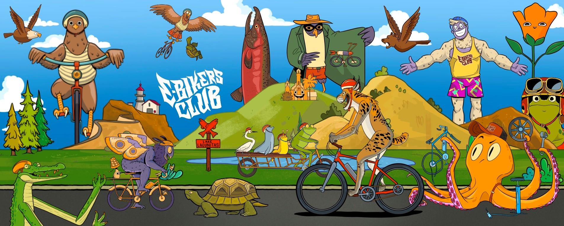 E-bikers club characters in a marin scene