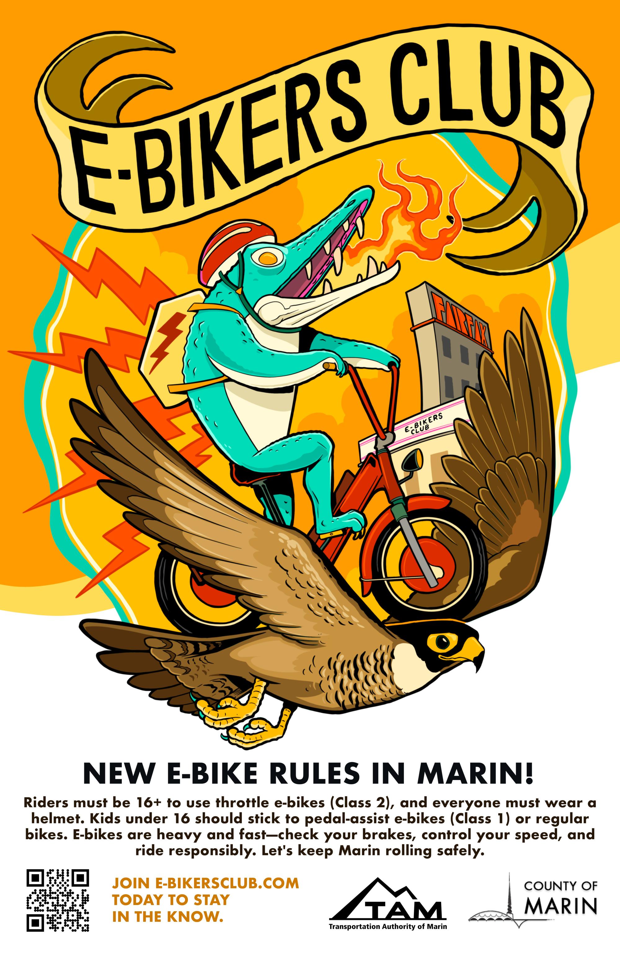 E-Bikers club poster alligator and hawk over Fairfax