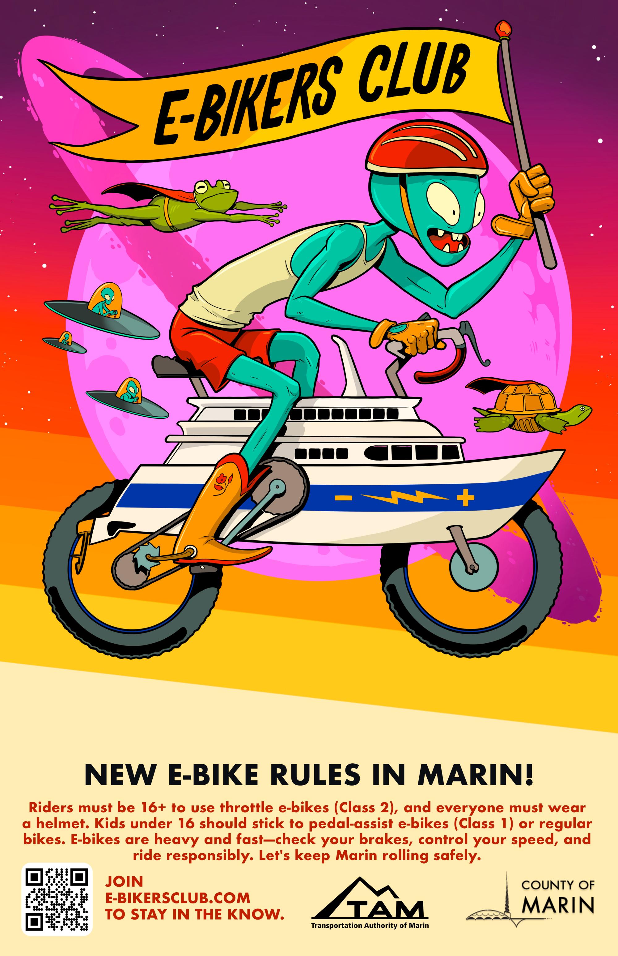 E-bikers club poster Ferry with alien - english