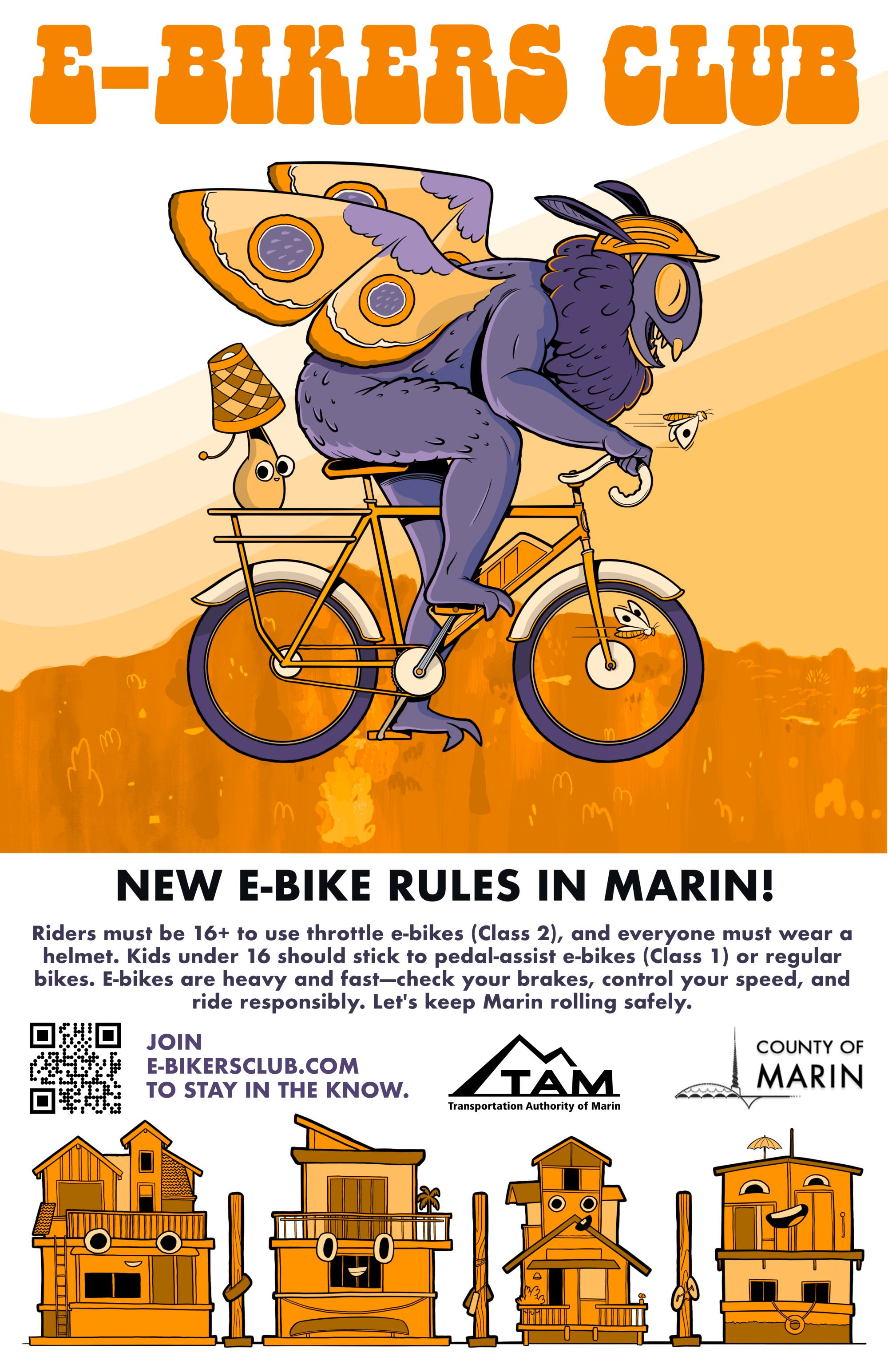 E-bikers club poster Sausalito with moth - english