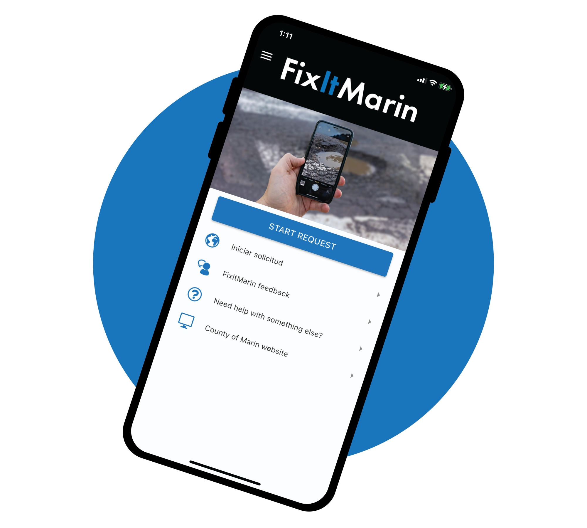 Fixit Marin app on a phone.