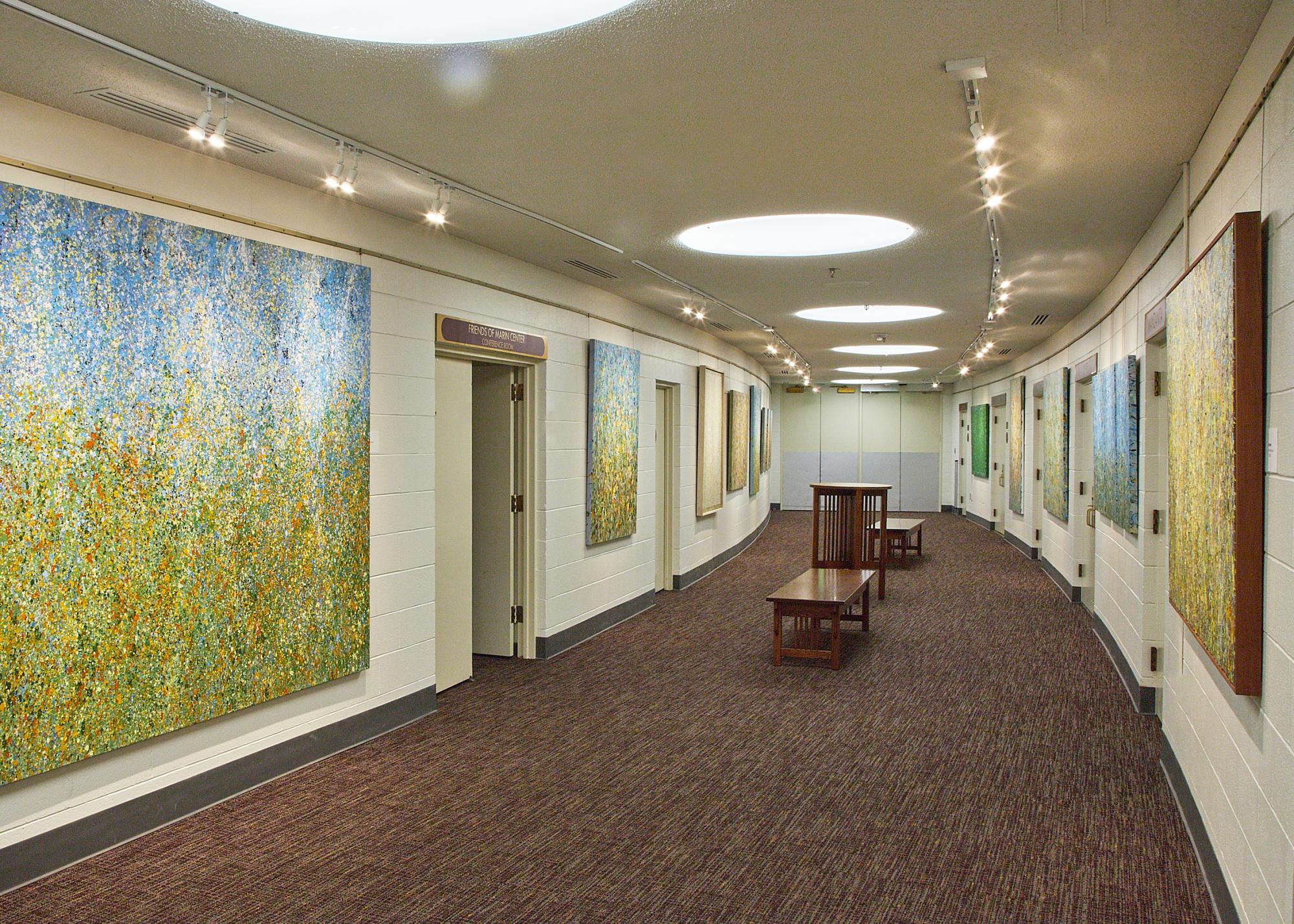 Bartolini Gallery hallway, featuring works by Dylan Bartolini-Volk
